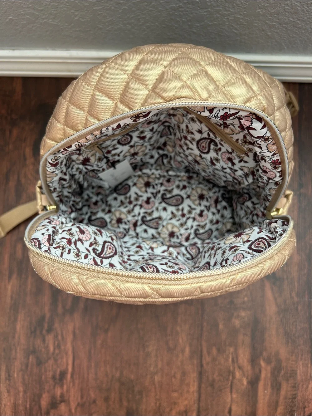 Vera Bradley Quilted Champagne Gold Pearl Small Backpack